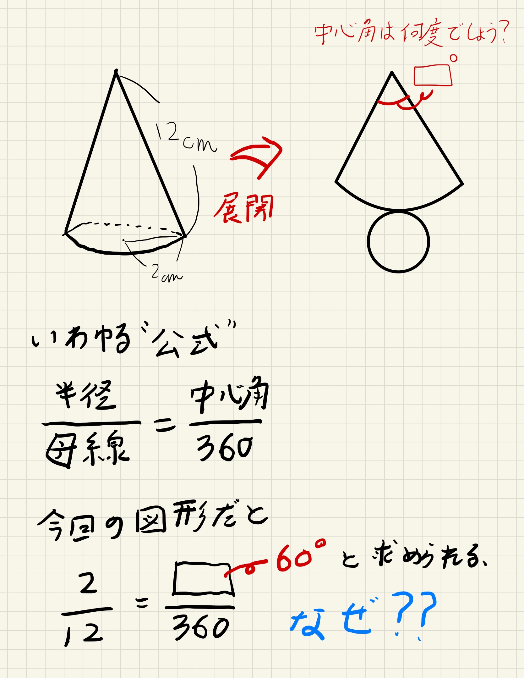 丸暗記じゃない 円すいの中心角の公式が成り立つ証明 算田数太郎の中学受験ブログ