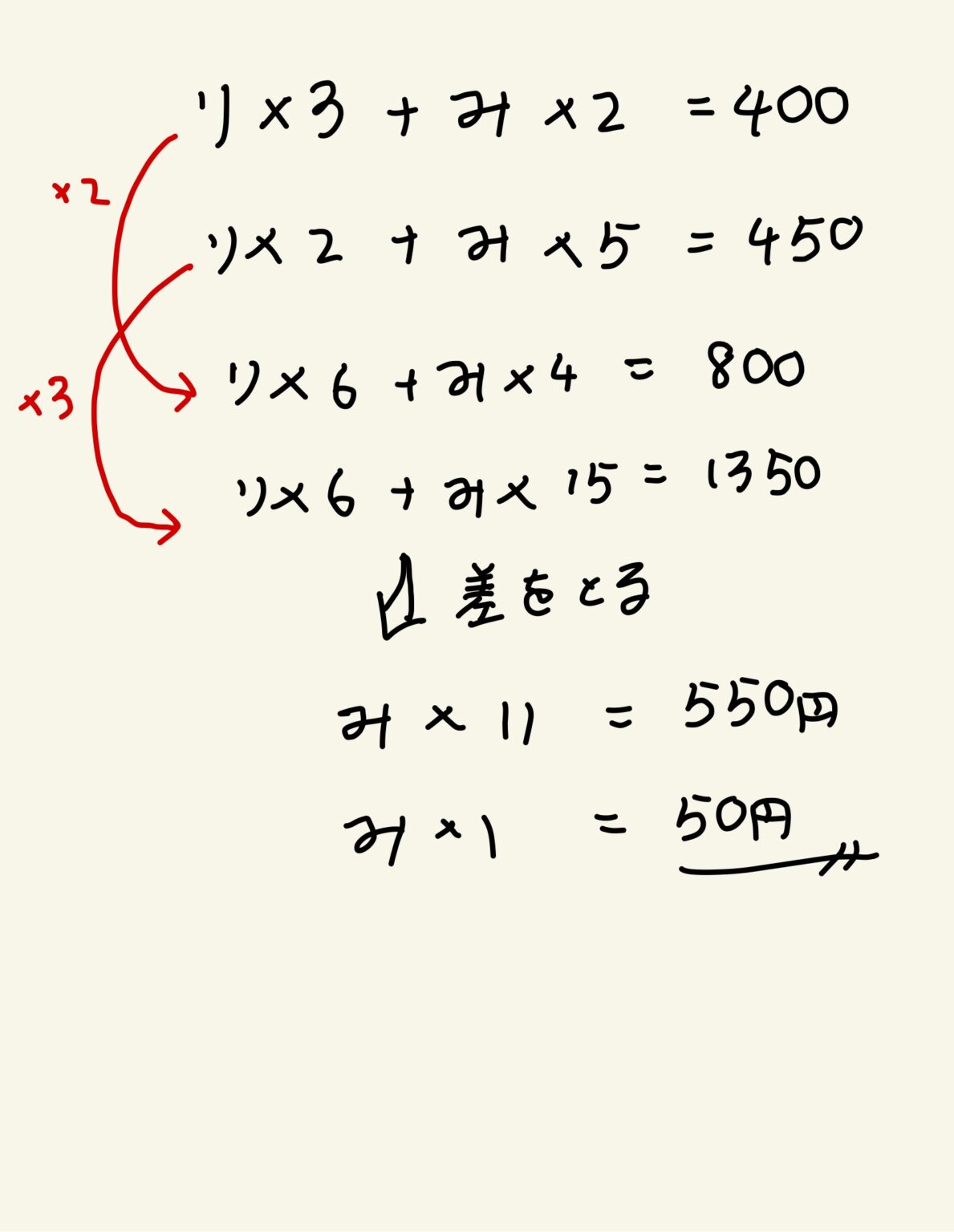 【消去算】「代入」を正しく使えているかな?【4年生】 - 算田数太郎の中学受験ブログ